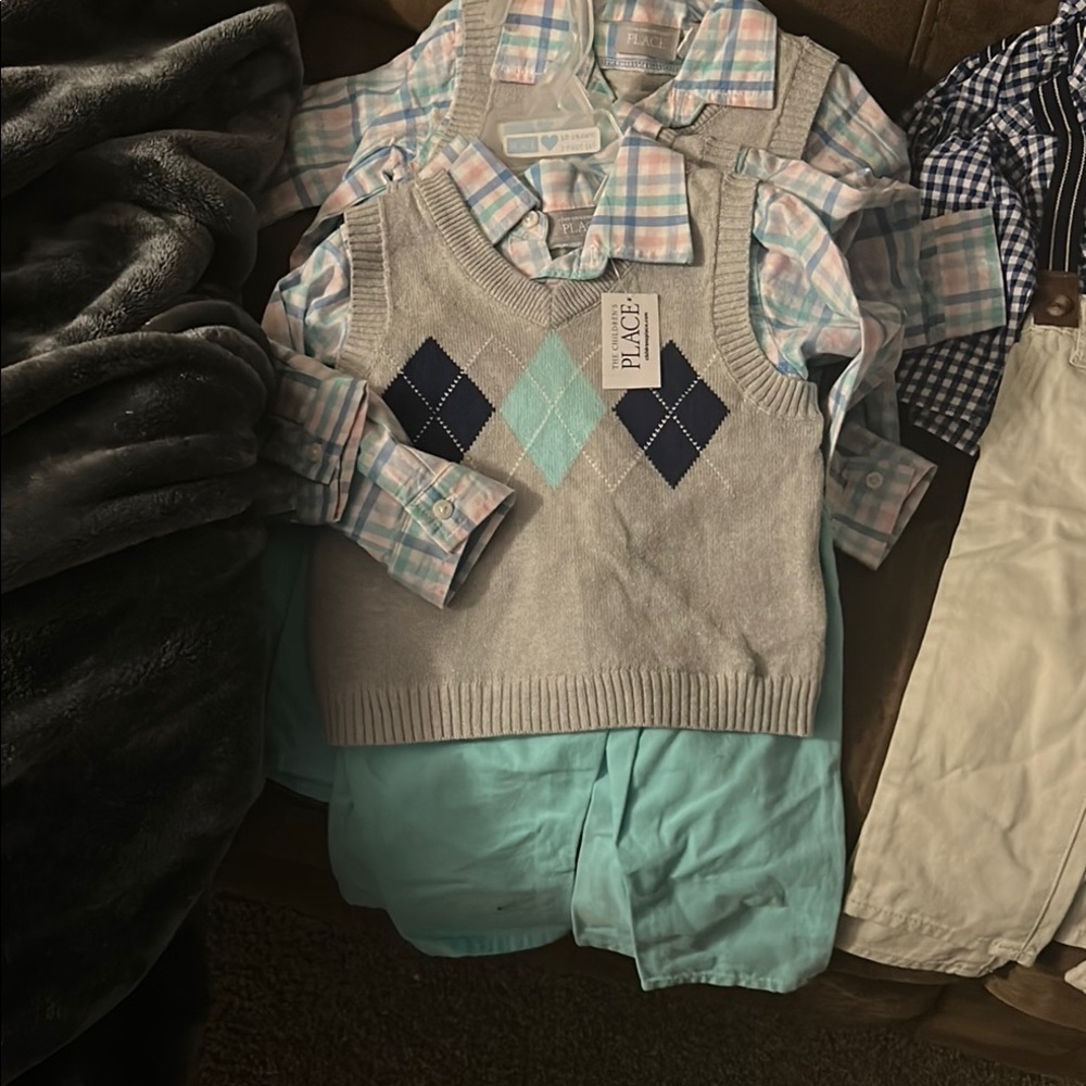 The Children's Place Argyle Sweater Vest Set - Blue and Gray